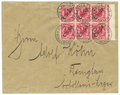 KIAUTSCHOU : 1901 5pfg On 10pf (n°1 II) Block Of 6 (type 2, 3, 3c) Canc. TSINGTAU On Envelope. JÄSCHKE-LANTELME Certific - Kiauchau