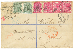 GOLD COAST : 1895 1/2d(x2) + 1d(x4) Canc. ELMINA On REGISTERED Envelope (2d) To ENGLAND. Vvf. - Goldküste (...-1957)