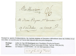 HAITI - British Blocus During INDEPENDANCE WAR : 1778 French Entry Mark D' ESPAGNE On Entire Letter Datelined "au CAP" T - Haiti