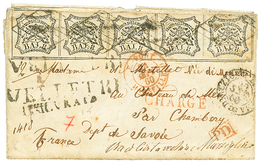 PAPAL STATES : 1860 8B Strip Of 5 + VELLETRI + CHARGE + ASSURATO On Entire Letter To CHAMBERY (FRANCE). RARE. Vvf. - Ohne Zuordnung
