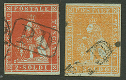 TOSCANY : 1s Yellow(n°2) + 2s Red Brown (n°3) Used. YVERT = 5000€. Vf. - Ohne Zuordnung