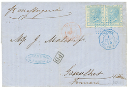 1870 ITALY 20c(x2) Canc. French ANCHOR + ITALIE PAQ FR. X N°3 In Blue On Entire Letter From PALERMO (SICILY) To FRANCE.  - Ohne Zuordnung