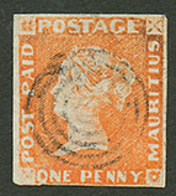 MAURITIUS : 1d Orange On Grey Canc. Target. Early Impression (S. GIBBONS N°7) Light Fault. SG = 7000 Pounds. SCHELLER Ce - Mauritius (...-1967)