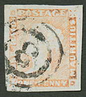 MAURITIUS : 1d Dull Vermillon Canc. Number 3 (PANPLEMOUSSE) . Intermediate Impression Latest (S. GIBBONS N°11). Very Fin - Mauritius (...-1967)