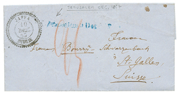 1857 Blue Cachet JERUSALEM Dec. 1857 + JAFFA SYRIE + "25" Tax Marking On Entire Letter (text In German Language) To ST G - Palästina