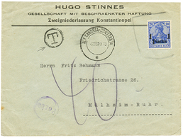 ROMANIA - SHIP Mail : 1913 GERMAN LEVANT 1P Uncancelled + "40" Tax Marking + T.P.O Cachet ALEXANDRIA-CONSTANTA On Envelo - Sonstige & Ohne Zuordnung