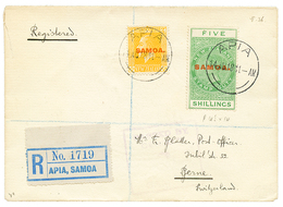 SAMOA : 1918 5 SHILLING + 2d Canc. APIA On REGISTERED Envelope + CENSOR To SWITZERLAND. Vvf. - Corea (...-1945)