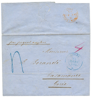 "SIERRA-LEONE Via GOREE" : 1863 Large Blue Cachet GOREE 23 Mars 63 + 4 Tax Marking On Entire Letter Datelined SIERRA-LEO - Sierra Leone (...-1960)