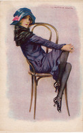 ART DÉCO : PORTRAIT De JEUNE FEMME Au CHAPEAU BLEU Et BAS NOIRS - ILLUSTRATION SIGNÉE... - ANNÉE / YEAR : 1918 (aa181) - Bompard, S.