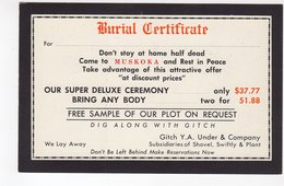 MUSKOKA, Ontario, Canada, Burial Certificate, Comedy, Old Chrome Postcard - Muskoka