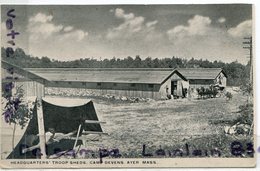 - Massachusetts - Headquarters Troop Sheds - Camp Devens, Ayer Mass, Cliché Rare, épaisse, écrite, TBE, Scans. - Autres & Non Classés