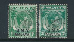 MALAYA/BMA, 1945 3c Yellow-green,blue-green (both Ordinary Paper) VFU, SG4,4a, C - Malacca