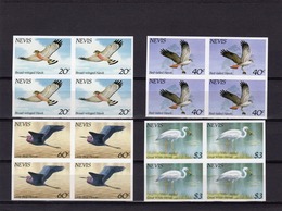 Nevis 1985, Birds, Hawks And Herons 4val. X4 IMPERFORATED - Grues Et Gruiformes