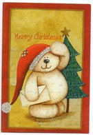 Merry Christmas  -- Carte Double   Ours En Peluche (sapin,bonnet,lettre ) -- Format   10 X 14.5 - Autres & Non Classés