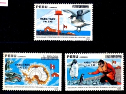 POLAR PHILATELY-2nd Peruvian Scientific Expedition To Antarctica  3v Set- OVPT- ONE WITH ERROR- PERU-1989-MNH-H-551 - Research Programs