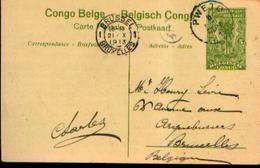 CONGO EX-BELGE – Carte Postale Préaffranchie (n° 34 KASONGO – Artillerie) Ayant Circulé De PWETO Vers BRUXELLES (08/09/1 - Postwaardestukken