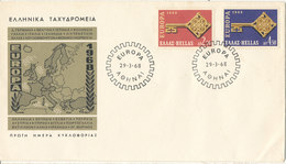 Greece FDC EUROPA CEPT 29-3-1968 Complete Set Of 2 With Cachet - 1968