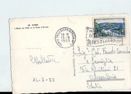 U3562 NICE STAMP (flamme) On Postcard 1955 PARIS, HOTEL DE VILLE ET LE PONT D'ARCOLE _ Ed Chantal - Cafés, Hotels, Restaurants