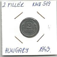 C5 Hungary 2 Filler 1943. High Grade KM#519 - Ungarn