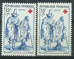 [24] Variété : N° 1140 Croix-rouge 1957 Bleu Au Lieu De Bleu Foncé + Normal ** - Neufs