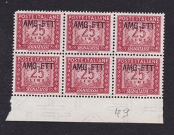 1949 Italia Italy Trieste A SEGNATASSE CIFRA (Roma) 6 Serie Del 25 Lire (25) Nuove SENZA GOMMA NO GUM - Postage Due