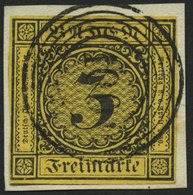 BADEN 2a BrfStk, 1851, 3 Kr. Schwarz Auf Orangegelb Mit Nummernstempel 100 (NEUSTADT), Allseits Voll-überrandig, Kabinet - Other & Unclassified