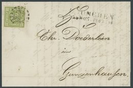 BAYERN 12 BRIEF, 1865, 12 Kr. Dunkelgelbgrün Mit Offenem MR-Stempel 325 Als Einzelfrankatur Nach Gunzenhausen, Prachtbri - Other & Unclassified