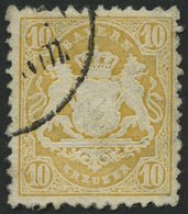 BAYERN 29Yb O, 1873, 10 Kr. Dunkelgelb, Wz. Weite Rauten, Pracht, Gepr. Stegmüller, Mi. 80.- - Other & Unclassified