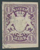 BAYERN 30b O, 1874, 1 M. Dunkelviolett, Riesenrandig, Kabinett, Gepr. Brettl, Mi. (250.-) - Sonstige & Ohne Zuordnung