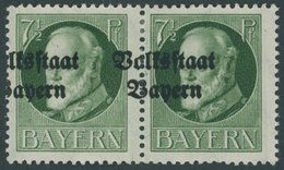 BAYERN 118IIA Paar *, 1919, 71/2 Pf. Volksstaat, Gezähnt, Im Waagerechten Paar Mit Stark Verschobenem Aufdruck, Falzrest - Sonstige & Ohne Zuordnung