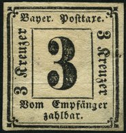 BAYERN P 1 *, 1862, 3 Kr. Schwarz, Stärkere Falzreste, Pracht, Gepr. Pfenninger, Mi. 160.- - Altri & Non Classificati