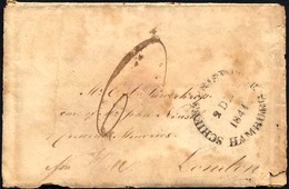 HAMBURG VORPHILA 1841, SCHIFFS BRIEF-POST HAMBURG, Auf Brief For Hull Nach London, Rückseitiger L2 HULL/SHIP LETTER Und  - Precursores