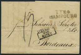 HAMBURG - THURN UND TAXISCHES O.P.A. 1825, TT.R.4. HAMBOURG, L2 Auf Brief Nach Bordeaux, Und Transitstpl. ALLEMAGNE/PAR/ - Prephilately