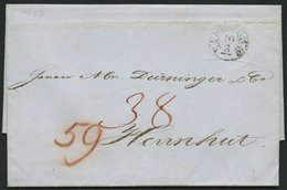 HAMBURG-VORPHILA 1847, HAMBURG, K1 Auf Brief Nach Herrenhut, Hohes Porto! (Tax-Vermerk 38 Und 59), Pracht - Precursores