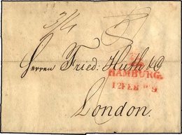 HAMBURG VORPHILA 1819, HAMBURG, Roter L2 Mit Turm Auf Brief Auf Brief Nach London, Feinst - Prephilately