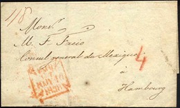 HAMBURG - GRENZÜBERGANGSSTEMPEL 1838, PAID..., Roter R4 Auf Briefhülle Von London An Das Mexikanische Generalkonsulat In - Prephilately