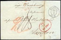 HAMBURG 1843, T 26 SEP, Rote Sonderform Auf Brief Von Berlin (K2) Via - Prephilately