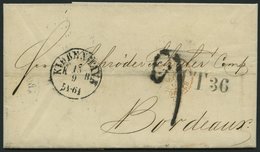 HAMBURG - GRENZÜBERGANGSSTEMPEL 1862, TT 36, L1 Auf Brief Von Copenhagen (K1) Nach Bordeaux, Rückseitig Diverse Durchgan - Prephilately