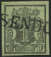 HANNOVER 2aV BrfStk, 1851, 1 Ggr. Schwarz Auf Graugrün Mit Plattenfehler Löwenrücken Links Neben Wappenoval Gebrochen, M - Hannover