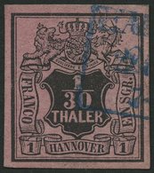 HANNOVER 3bW O, 1855, 1/30 Th. Schwarz Auf Himberrot, Kopfstehendes Wz., Punkthelle Stelle Sonst Pracht, Mi. 300.- - Hanover