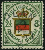 HELGOLAND 17b O, 1877, 3 Pf. Grün/orange/zinnoberrot, Rundstempel, Starke Mängel, Fein, Gepr. U.a. W. Engel, Mi. 1300.- - Helgoland