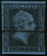 PREUSSEN 3 O, 1850, 2 Sgr. Schwarz Auf Blau, Ortsstempel, Pracht, Mi. 120.- - Sonstige & Ohne Zuordnung