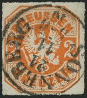 PREUSSEN 23 O, 1867, 2 Kr. Orange, Zentrischer TuT-Stempel SONNEBERG, Pracht, Gepr. Pfenninger, Mi. (120.-) - Otros & Sin Clasificación