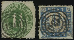 SCHLESWIG-HOLSTEIN 4,7 O, 130 (PLÖN) Auf 11/4 S. Dunkelgelblichgrün Und 11/4 S. Mittelblau, 2 Werte Feinst - Schleswig-Holstein