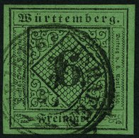 WÜRTTEMBERG 3y O, 1851, 6 Kr. Gelblichgrünes Seidenpapier, K3 FRIEDRICHSHAFEN, Pracht, Signiert, Mi. 110.- - Altri & Non Classificati