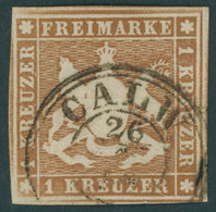 WÜRTTEMBERG 6a O, 1857, 1 Kr. Braun, K3 CALW, Pracht, Mi. 90.- - Other & Unclassified