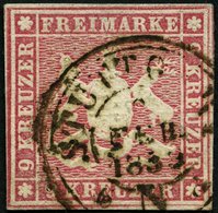 WÜRTTEMBERG 9a O, 1857, 9 Kr. Karminrosa, Vollrandig, Pracht - Sonstige & Ohne Zuordnung