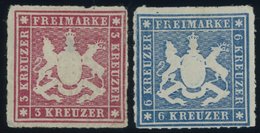 WÜRTTEMBERG 31/2a *, 1865, 3 Kr. Rosa Und 6 Kr. Blau, Falzreste, Dünne Stellen, Farbfrisch, Bildseitig Pracht, Mi. 420.- - Other & Unclassified