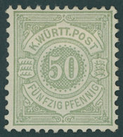 WÜRTTEMBERG 51 *, 1878, 50 Pf. Mittelbraunoliv, Falzreste, Pacht, Mi. 80.- - Other & Unclassified