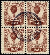 HAMBURG E 16A VB O, HAMMONIA II: 1888, 1 M. Ballon, Gezähnt 111/2, Im Viererblock, Zentrischer Stempel, Mi. (100.-) - Correos Privados & Locales